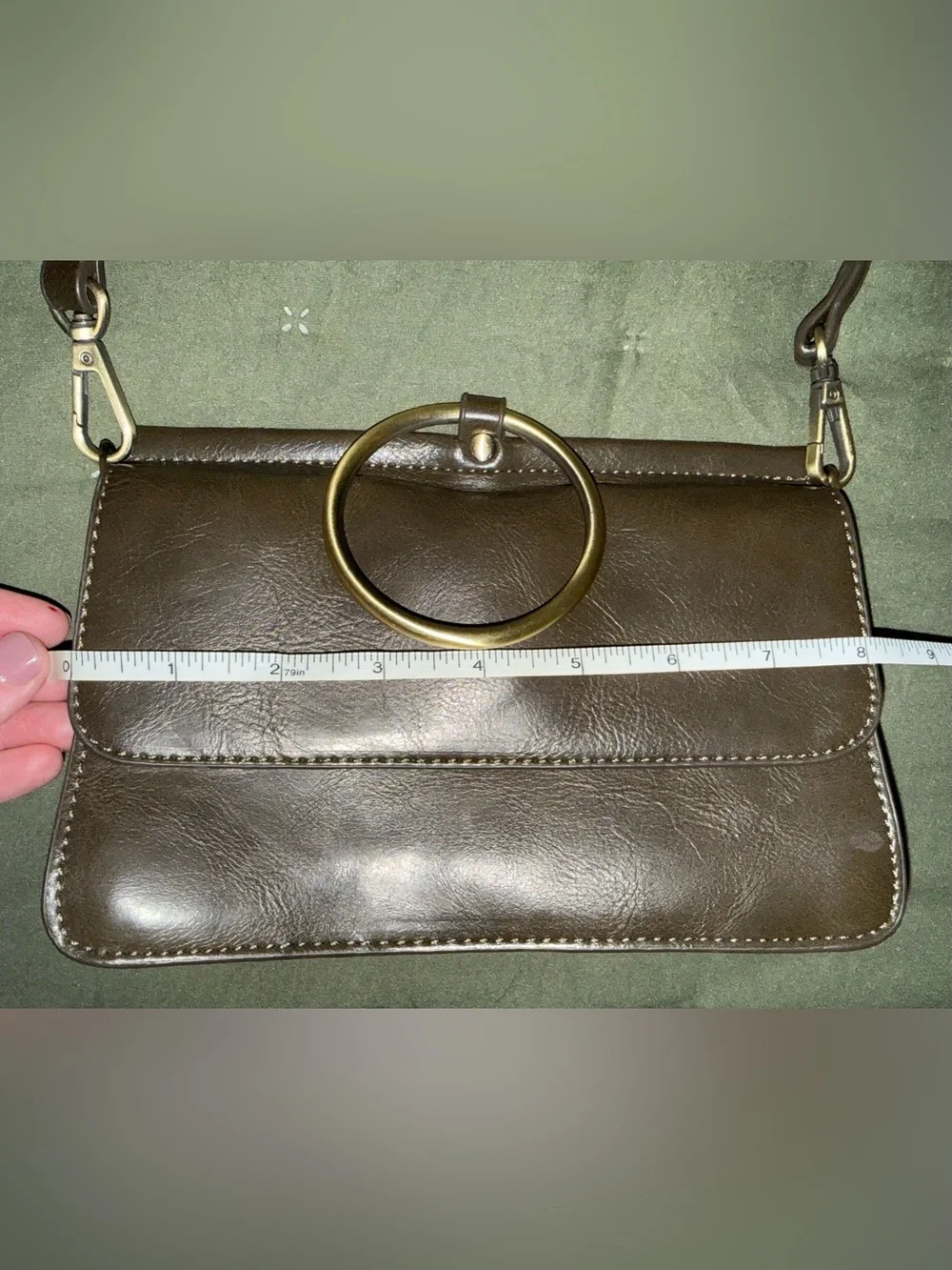 Joy Susan Aria Ring Bag Brown Leather Crossbody Bag with Gold Ring Accent